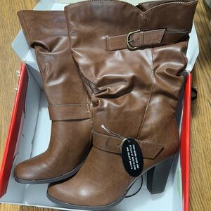 Style & Co Sachi Women Shoes Block-Heel Mid-Shaft Boots Cognac Sz 9M
